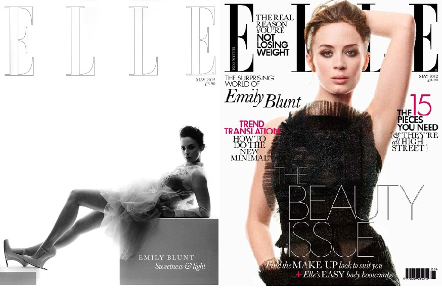 Coperti Elle cu Emily Blunt, mai 2012: abonament vs chiosc